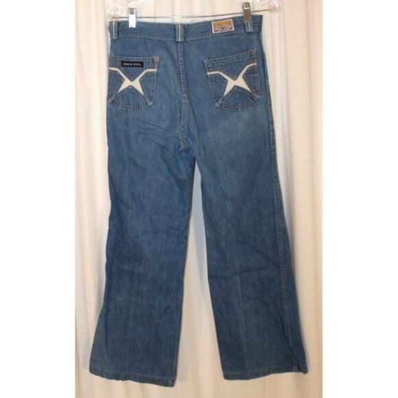 Vintage FRENCH STAR Blue Flare Jeans Size 33 High Rise 100% Cotton - Picture 1 of 5